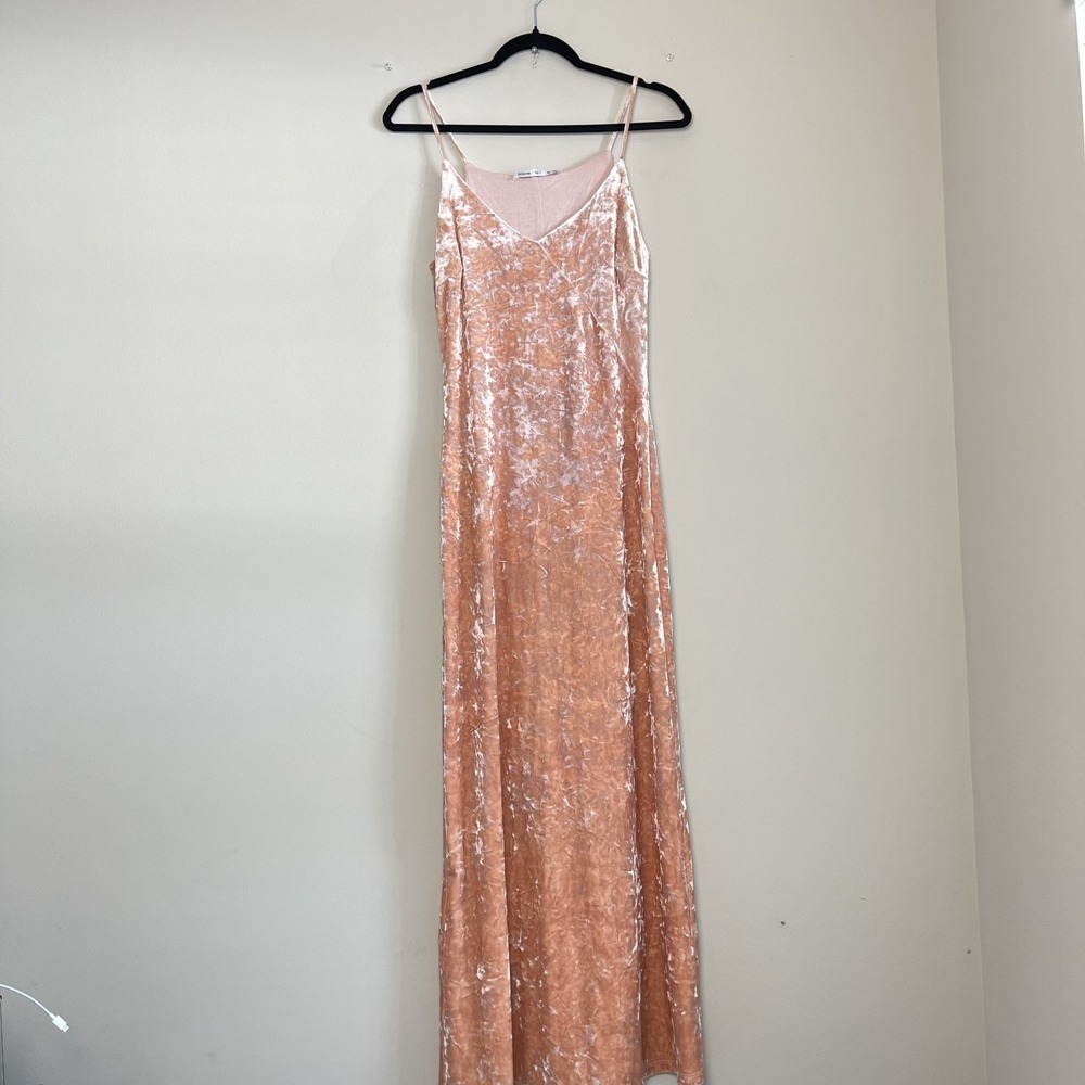 Frachie Velvet Slip Maxi Dress Peach Blush Satin Lined Wedding Guest Sz M